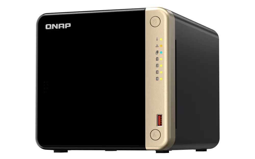 QNAP TS-464-8G 4 x 3.5/2.5" SATA III 6 Gb/s Drive Bays 2 x M.2 2280 PCIe 3.0 x1 Slots 2.0 GHz Intel Celeron N5095 4-Core 8GB of RAM 2 x 2.5GbE Ports 2 x USB-A 3.2 Gen 2 Ports 1 x HDMI 2.1 Port 1 x PCIe 3.0 x2 Slot RAID 0, 1, 5, 6, 10, JBOD, and Single